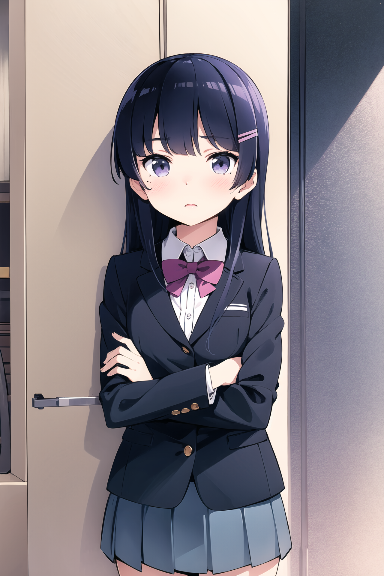 06972-1144323295-1girl,solo, gokou ruri, school uniform,  blazer, crossed arms, long hair, jacket, black hair, blue eyes, mole under eye,  mole,.png